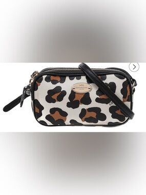 Coach White Ocelot Leopard Print Coated Canvas Double Zip Mini Crossbody Bag EUC
